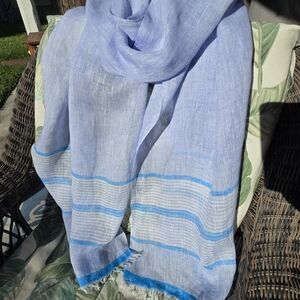 Italian Light Blue Gauze Linen Scarf/ Shawl